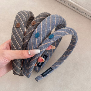 Early Autumn Simple Stripe Linen Hairband Versatile Outdoor High Hairline Girls Vintage Pressed Hair Clip Fashionable Headband