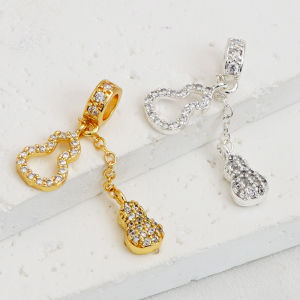 Gold Plated 18K Double Gourd Spacer Beads Crystal Zircon Embedded DIY Bracelet Accessories Chinese Zodiac Pig Year Style