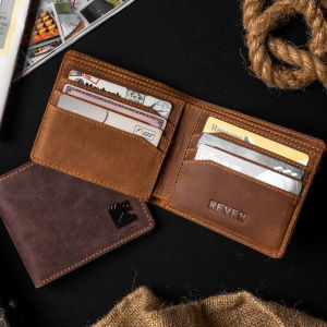 Dompet Simpel Cowok Lipat 2 Kulit Crazy Horse Slim Branded Keren Dompet Uang dan Kartu Buat Nongkrong Cafe Anak Muda Plain Cow Leather Card Holder Brown Tan Pria REVEN Arjuna