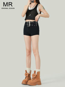 Quần Short Lưng Thấp American Hot Bé Gái Màu Đen Cho Nữ Mùa Hè 2025 Quần Bó Thon Gọn Có Khóa Cài Quần Bó Gợi Cảm