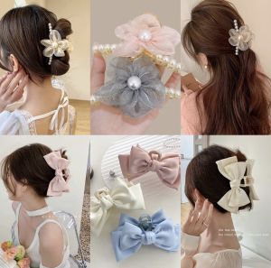 New Elegant Bowknot Hair Claws Flower Crab Hair Clips Girls Solid Ribbon Cross Geometric Bow Ponytail Holder Hair Accessories