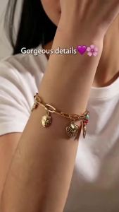 EILIECK 316L Stainless Steel Multiple Charms Bracelet Bangle For Women Stylish Gold Color Waterproof Hand Chain Holiday Gift