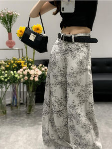 Quần Jeans Denim in Hoa Hàn Quốc Mềm Mại Cho Nữ Mùa Hè 2025 Quần Ống Rộng Dài Đến Sàn Phong Cách Thường Ngày