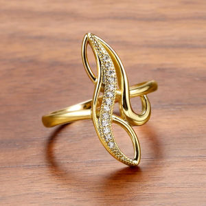 Huitan Graceful Contracted Style Ring Female Daily Party Jewelry Gold Color Brilliant Zirconia Finger Accessories for Engagement