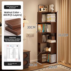 Solid Wood Floor-standing Bookshelf Integrated against Wall Childrens Corner Cabinet Living Room Narrow Angle Cabinet