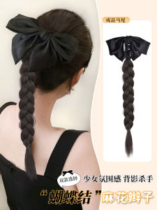 Black Butterfly Knot Hair Claw Fake Tail Braid Womens Style High Ponytail New Chinese Atmosphere Fake Hair Tail Braid