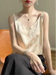 New Chinese Style National Trend Embroidered Acetate Satin Womens Camisole Vest Outerwear Small Western Style Inner Wear Top