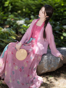 New Chinese Style Vintage Straight Collar Open Cardigan Print Splicing Strapless Dress Women Summer Fashion Artistic Commute