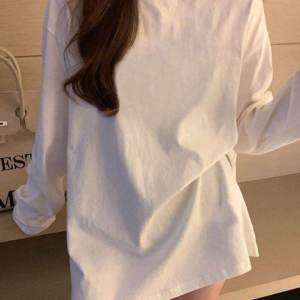 Thoải Mái Rộng Rãi Cổ Tròn Dài Tay Nguyên Chất Cotton Vải Bông Áo Sơ Mi Cơ Sở Nữ Áo Thun Thoải Mái Thoáng Khí Phong Cách Hàn Quốc Áo