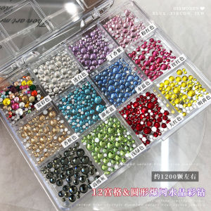 12Grids Transparent Nail Rhinestones Shiny Mixed Flatback Glass Nail Gems Glitter Crystal For DIY Manicure Nail Art Decoration