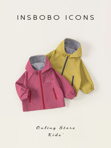 INSbobo Kids Windproof Jacket Hooded Outerwear Fashionable Polyester Fiber Long Sleeve Zipper Closure Autumn New Arrival for Girls And Boys