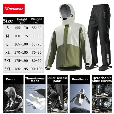 ≮528≯Motowolf | Rainproof Motorcycle Riding Jacket and Pants Separately Set