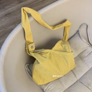 Citron Tea ~ Lemon Yellow Easiest for Match Shoulder Messenger Bag Adjustable Corduroy Cloth Underarm Bag Wide Shoulder Strap Handbag