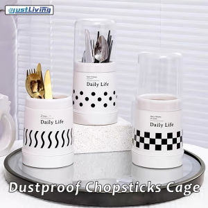 JustLiving Dustproof Chopsticks Cage Kitchen Tableware Tray Spoon Storage Box Household Shelf Rest Drain Chopsticks Bucket Chopsticks Basket with Dust-Proof Cover Makeup Brush Storage Bucket