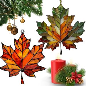 Lá Phong Suncatcher Kính Màu Trang Trí Cửa Sổ Lấp Lánh Mùa Thu Vật Trang Trí Cho Lễ Tạ Ơn Giáng Sinh Nhà Lễ Hội Quà Tặng Phong Cách Retro