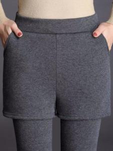 Womens Faux Two-Piece High Waist Thickened Fleece Lined Elastic Winter Long Pants Warm Tummy Control Slimming Leggings