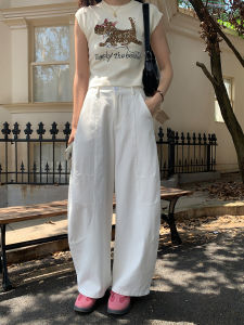 High Waist Wide Leg Knife Edge Loose Lazy Banana Pants Casual Straight Leg Trousers for Women in Beige Color Casual Style