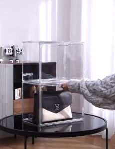 >SG Stock> Dust Proof Protection Organizer for Bags Large Figures Collectibles Showcase Toy Storage Box Multi Storage Purposed Clear Stackable Plastic Storage Bins with Magnetic Attraction Lid Dustproof Book & Cosmetic Display Cases Shoe Box