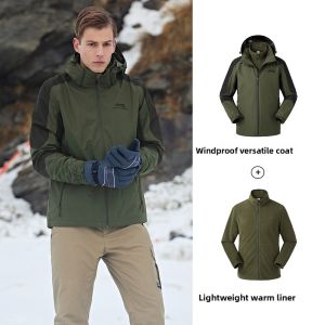 Jeep | Jeep Mens Outdoor Travel Windproof Warmth Retaining Three-in-One Jacket Fleece Lined Inner Vest For Climbing And Hiking