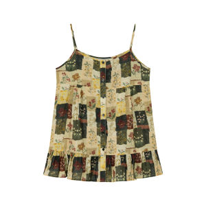 Vacation Style Floral Ruffled Strap Top
