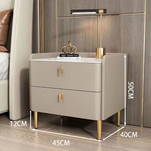 Sevenwood Bedside Table Solid Wood Leather Bedroom Bedside Table Simple Modern Light Luxury Storage Side Cabinet Minimalism lemari sebelah katil 床头柜