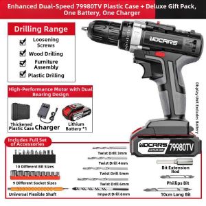 YIKEREN | Industrial Powerful 2-Speed Rechargeable Drill