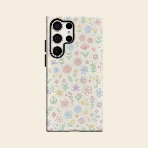 beige hand drawn floral Luxury Fashion Full Lens Protective Case for Samsung Galaxy S26 S25 S24 A56 A36 Plus Ultra