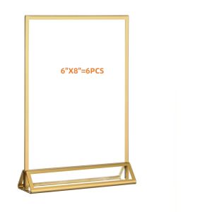 6X8 Gold Picture Frame Acrylic Sign Holder Double Sided Clear Display Stand for Wedding Table Numbers Menu 6 Pack