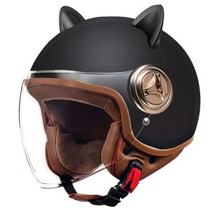 Stylish Cat Ear Motorcycle Helmet Lightweight ABS Shell Multiple Colors for Men and Women Retro Open Face with Sun Visor