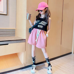 Girl Vest Suit Summer K-style Kids Fashionable Stylish Sleeveless T-shirt Childrens Loose Shorts Two-piece Set