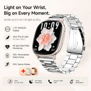 2026 New Fashion Smartwatch 1.73 AMOLED Screen 100+ Sports Modes Heart Rate Music BT Call Watches 28g Smart Watch Men Women