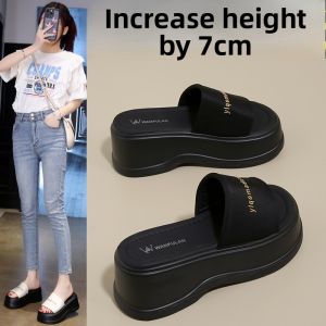 DINGMUYI | Leather Thick-soled Height-increasing 7cm Sandal 33-34 Sizes