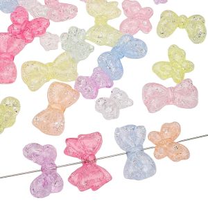 5-60Pcs Acrylic Colorful Crackle Bow Beads Five Pointed Star Bear Butterfly Beads Charms for Jewelry Making DIY Bracelet Necklace Earrings Accessories