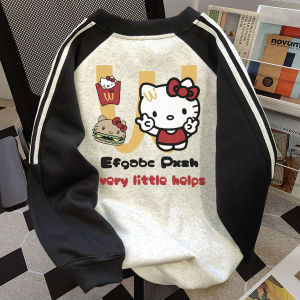 Áo Nỉ Cổ Tròn Hellokitty Phong Cách Mỹ Cổ Điển Dành Cho Nữ Mùa Thu Đông Mới Về Áo Khoác Màu Tương Phản Phong Cách Trường Học