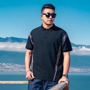 plus Size Mens Polo Shirt 300 Pounds Summer Casual Loose Short Sleeve Turn-down Collar Color Block T-Shirt for Big Size Men