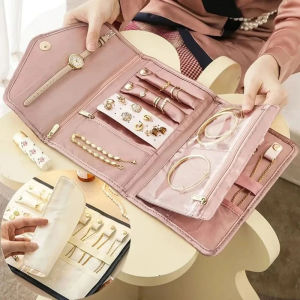 1Pc Collapsible Jewelry Organizer Practical Travel Jewelry Organizer Earring Necklace Ring Jewelry Pouch Jewelry Roll Bag