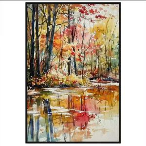 Tranh phong cảnh mùa thu màu nước. Tranh treo tường dán tường sơn dầu canvas trang trí. CGI-1780