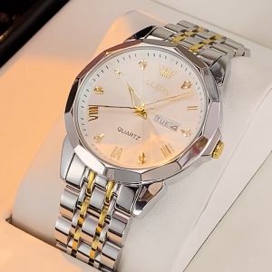 OLEVS Jam Tangan Pria Merek Terkenal Asli Jam Tangan Kuarsa Impor Tali Baja Tahan Karat Mewah Mewah Bisnis Kedap Air Bercahaya Modis Hadiah untuk Pacar