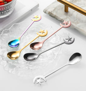 ส้อมผลไม้สแตนเลสช้อนกาแฟรูปพระจันทร์ดาวเครื่องมือทำครัวแซนวิชของหวานสุดสร้างสรรค์ช้อนผสม
