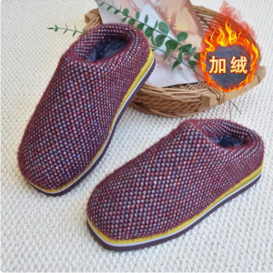 Hand-Woven Chenille Wool Slippers Finished Fleece-lined Platform plus Mens and Womens Winter Home Wedding Non Slip Cotton Slippers