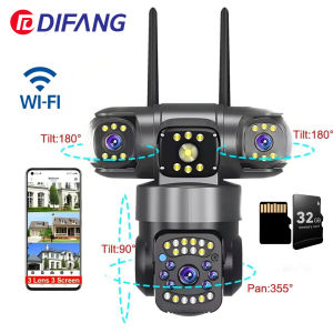 DIFANG 12MP WIFI Solar Camera 3 Len 3 Screen 10X Zoom Outdoor Wireless Security Cameras Auto Tracking CCTV 24/7 Hour Recording