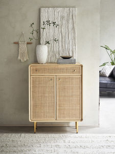 Nordic Simple Solid Wood Shoe Cabinet Living Room Entrance Storage Shoe Rack Home Doorway Storage Locker Rattan Entrance Cabinet