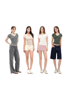 Jim Kennet Womens Slim Fit Short Sleeve T-Shirt V-Neck Breathable Casual Style Pure Color Pattern Chinese Manufacturer