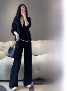 Fall New Style Womens Slimming Elegant Professional Two-Piece Set Small Fragrance Style Commute Korean round Neck Long Sleeve