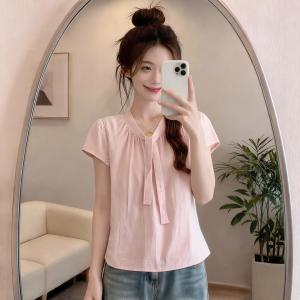 Slim Pink Short Sleeve Blouse Summer