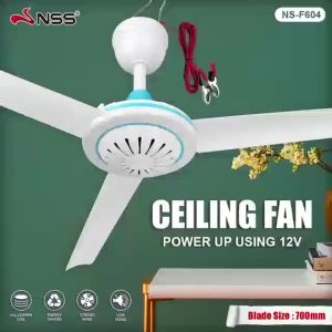 NSS Electric Ceiling Fan 3 Blades 700 mm Portable Hanging Fan 12V 12W Large Household Fan NS-F604