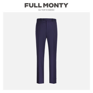 Pure Wool Mens Navy Blue Premium Business Slim Dress Trousers
