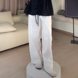 Shalldoer | White Simple Fashion Loose Casual Pants Womens High Waist Slimming Wide Leg Pants Summer 2025 New Style Versatile Straight Leg Pants