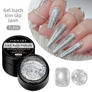 Sơn Móng Tay Gel Nhũ Vàng Lấp Lánh FOUR LILY 8ml Siêu Sáng Dùng Đèn UV/LED Dành Cho Thiết Kế Nail
