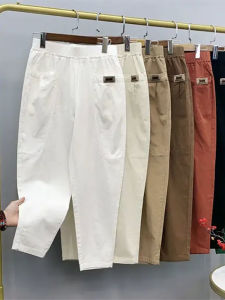 High-Waist Slimming Cotton Linen Pants for Women Casual Ankle-Length Trousers with Pocket for Spring and Autumn